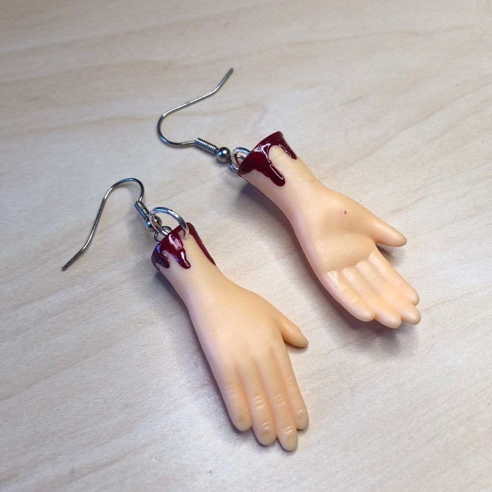 Bloody hand earrings!